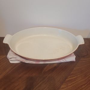 Vintage Belgian Enameled Cast Iron Oval Baking Dish